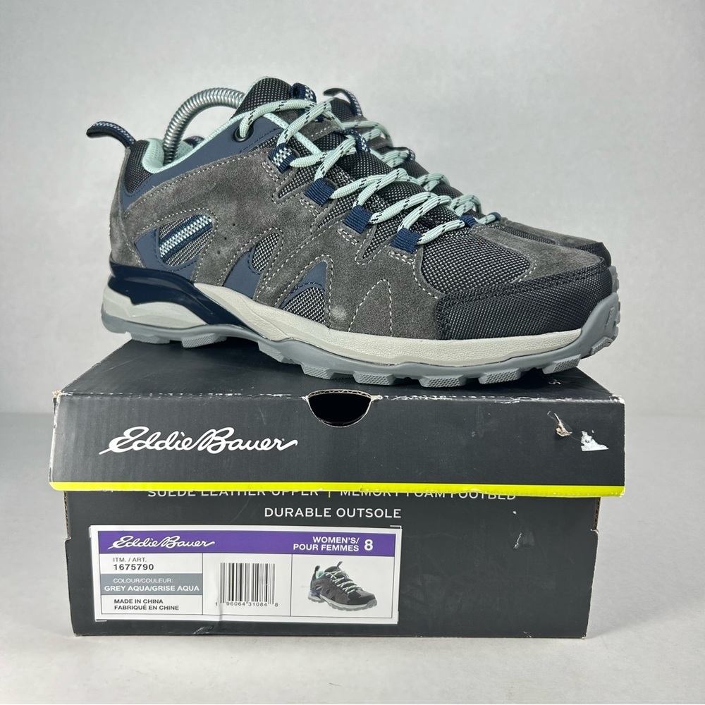 New Eddie Bauer Trail Hiking Outdoor Memory Foam Shoes Aqua/ Grey; Women’s Sz 8